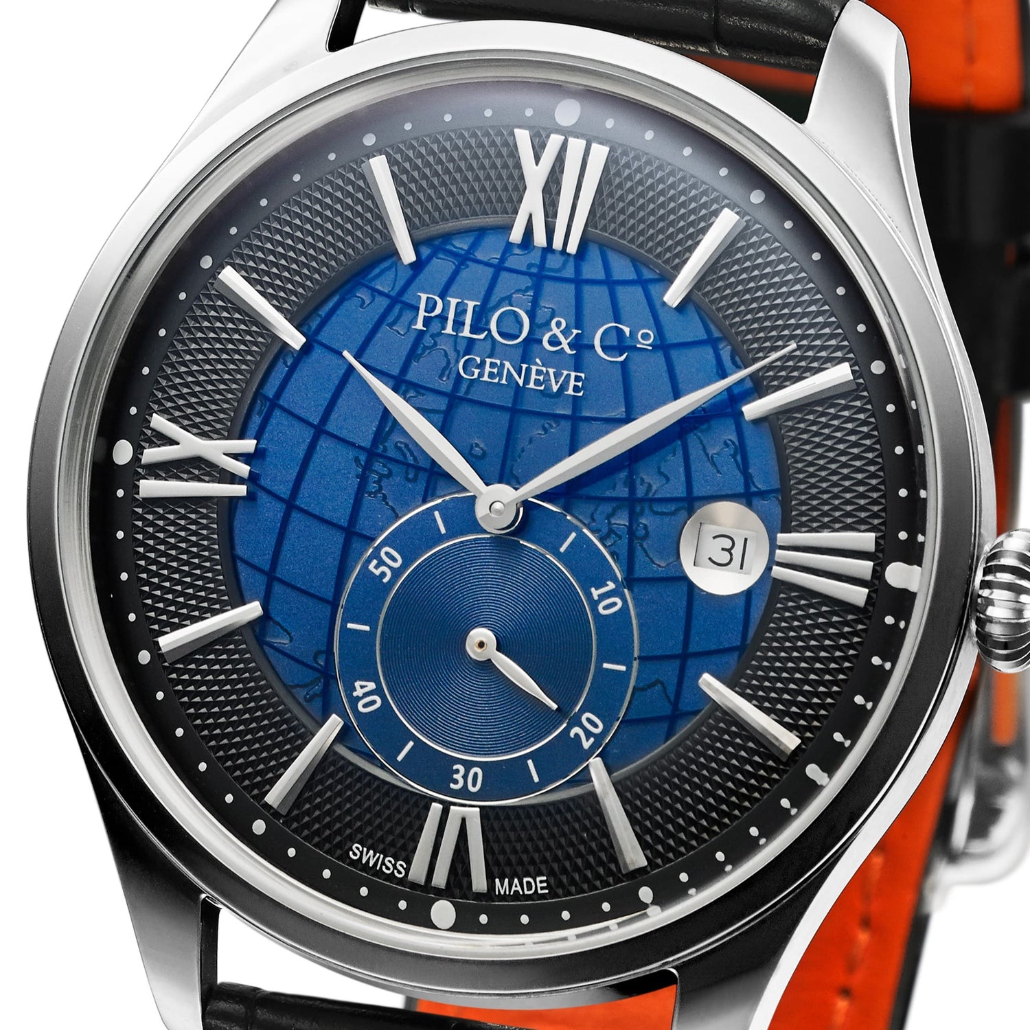 Blue Swiss affordable quartz watch dial