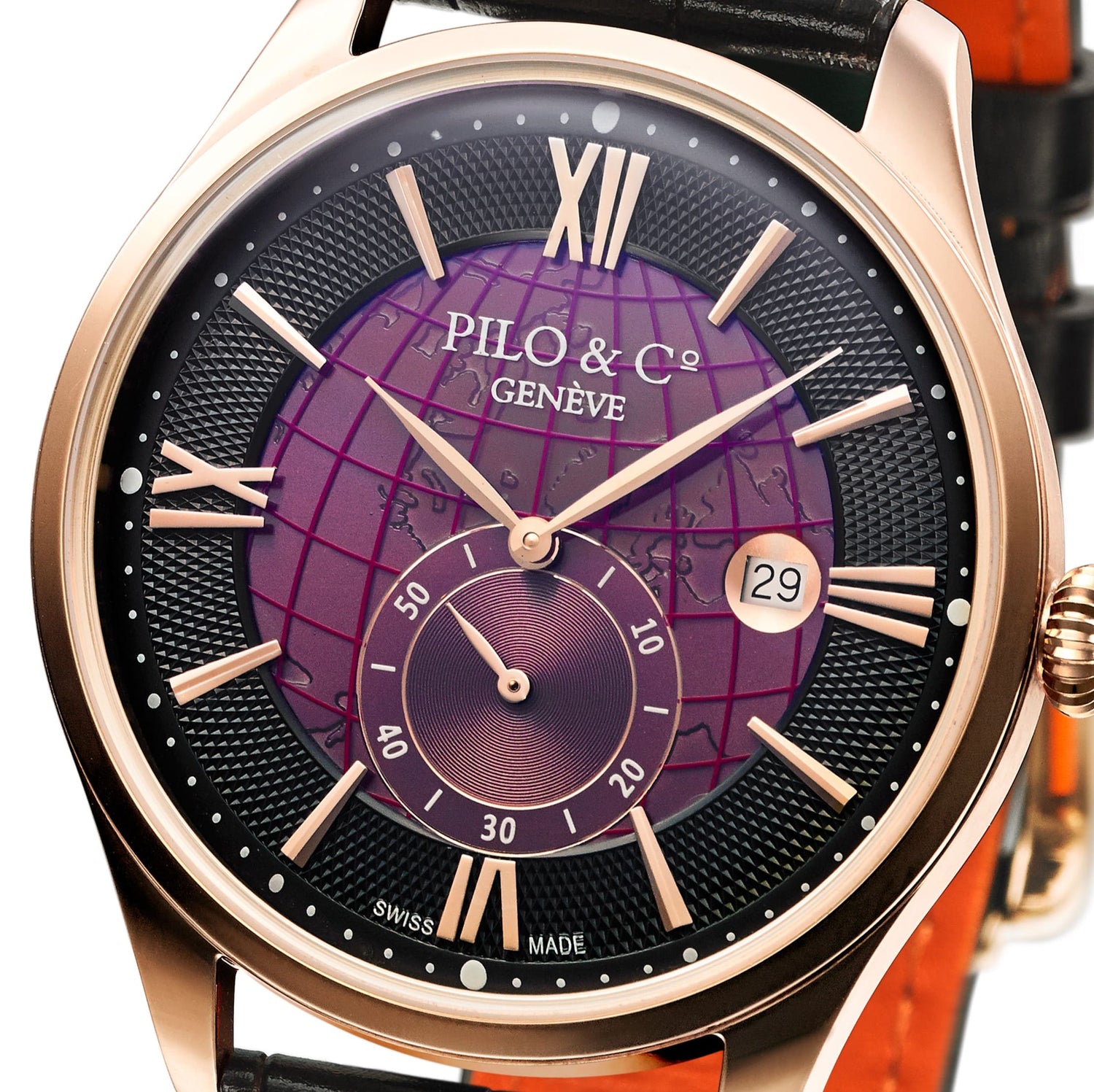 Violet Swiss affordable quartz watch dial