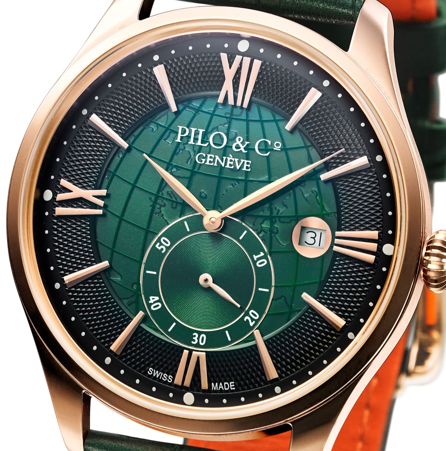 Green Swiss affordable quartz watch dial