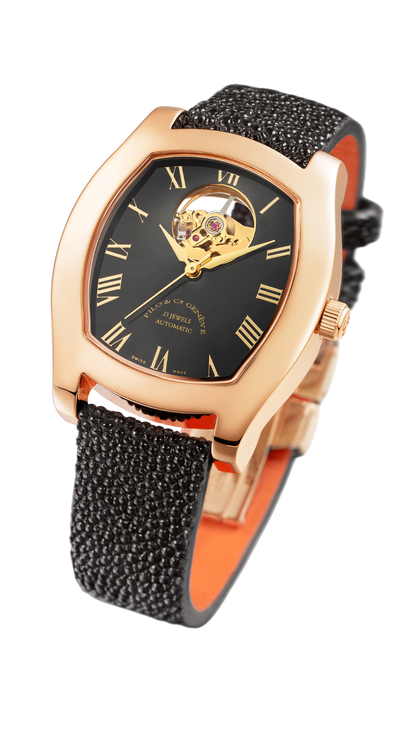 Elegant Automatic Watch for Women with Ceramic Open Heart Dial