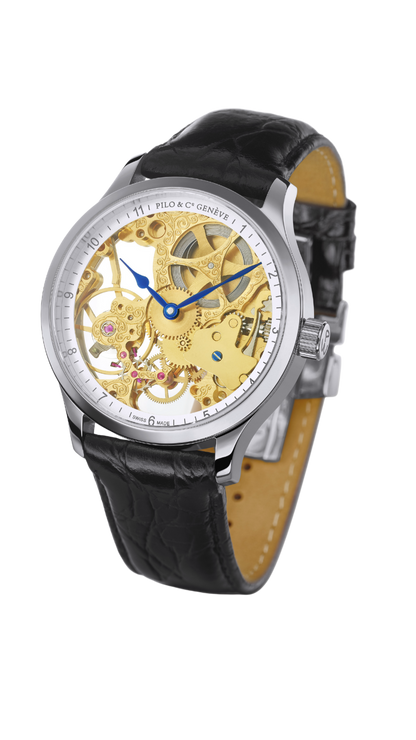 50's skeleton automatic dress watch pilo & co geneve epoca
