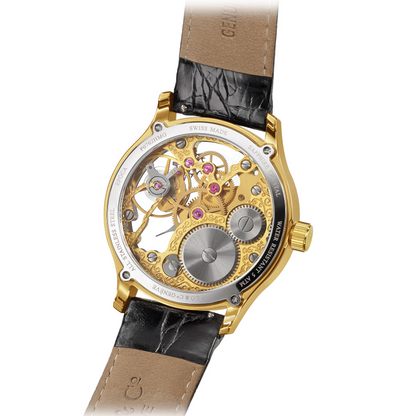 vintage mechanical skeleton watch Epoca Pilo & Co Genève caseback